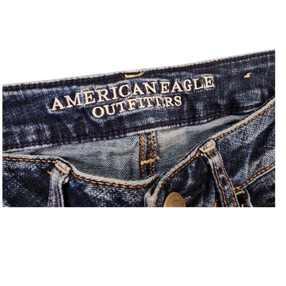 AMERICAN EAGLE Jegging Super Stretch Jeans Size 4 Destroyed Distressed Dark Blue - Picture 4 of 15